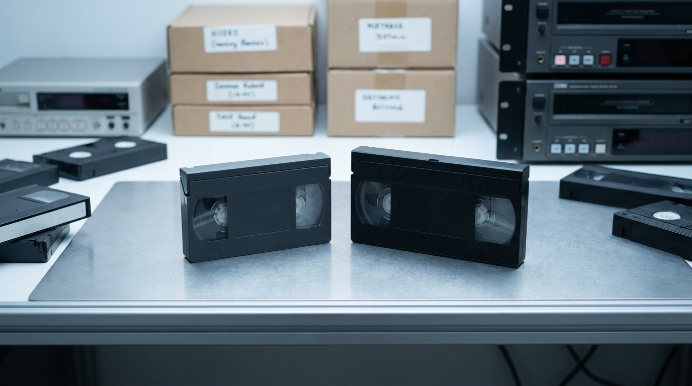 Betamax beside VHS: the Beta shell is a little smaller and squarer